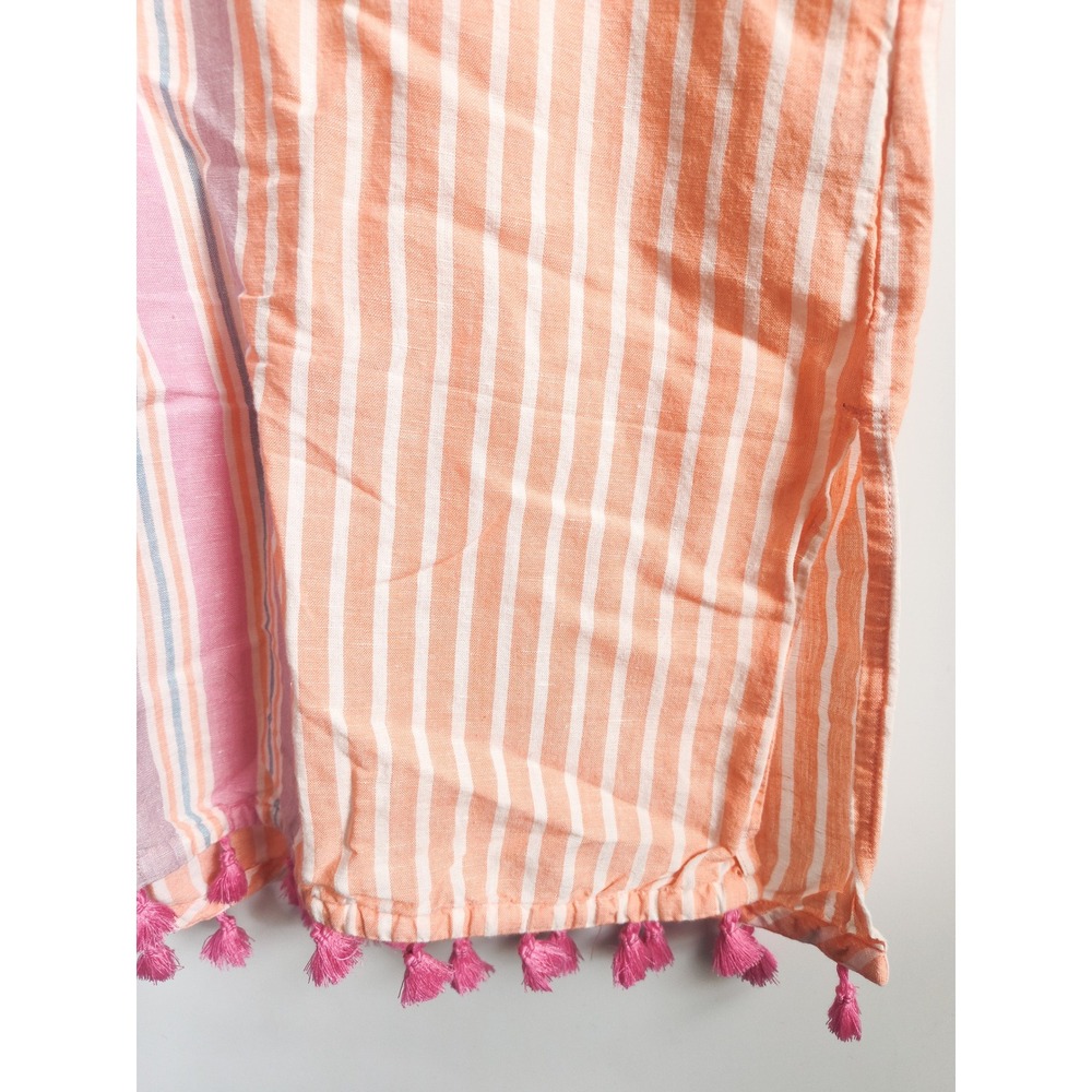 J.Crew Tunic Top Swimsuit Coverup XL Orange Pink Striped Linen Cotton Tassels - Picture 6 of 8